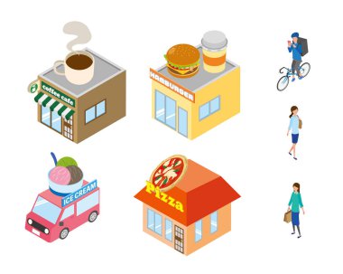 Restoranın Isometric illüstrasyonu