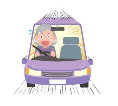 Aniden araba sürmeye başlayan yaşlı bir kadın.