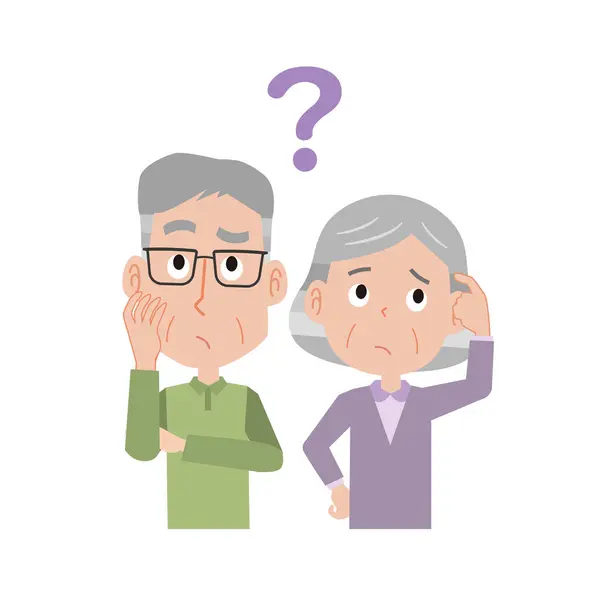 stock vector Image illustration of an elderly couple with doubts and forgetfulness