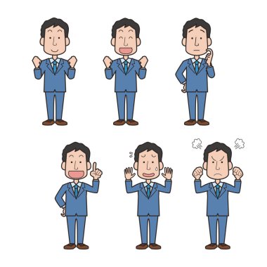 Ofis çalışanı erkek yüz ifadesi seti