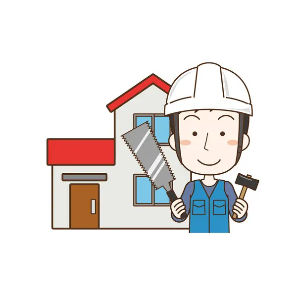 Carpenter Man Tools Build House — Stock Vector