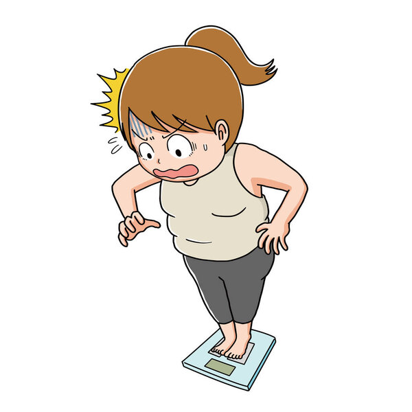 Иллюстрация женщины, удивлённой своим весом