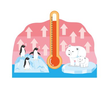 Penguen ve kutup ayısının küresel ısınma görüntüsü