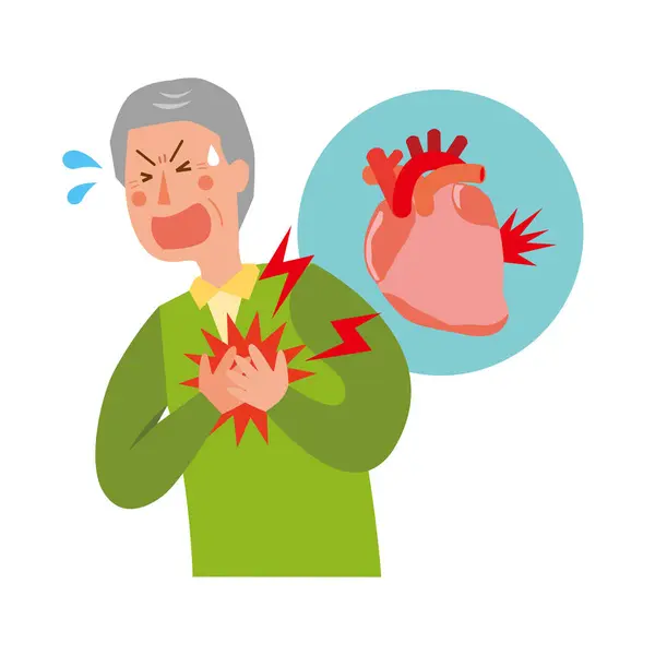 stock vector Illustration of an elderly man feeling pain in his heart