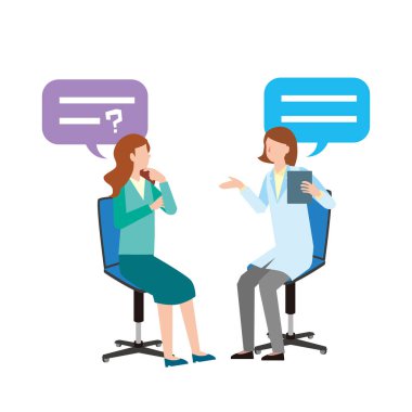 Kadın doktor, danışmanlık alan bir kadınla açıklama yapıyor.