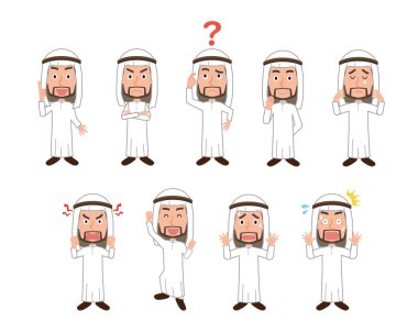 Arap erkek yüz ifadesi poz verme seti