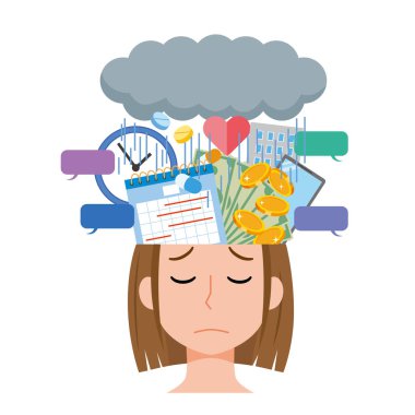 Çok fazla düşünen ve endişe dolu bir kadının tasviri.