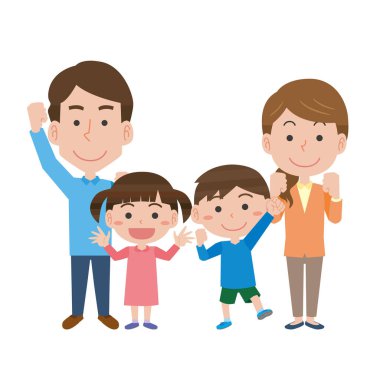 Dört kişilik gülümseyen bir ailenin tasviri