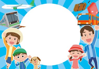 Mutlu aile seyahati çerçeve çizimleri