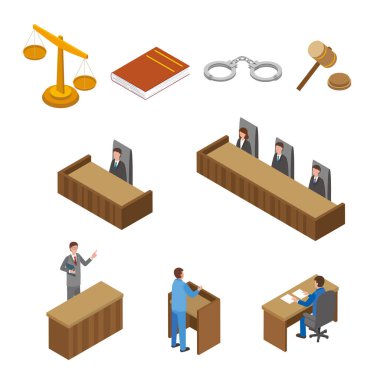 Court and law illustration set clipart