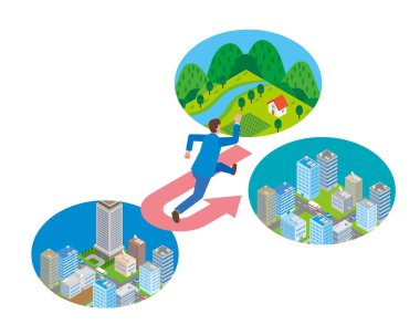 Illustration of a man moving to a local city clipart