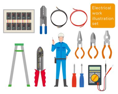 Illustration set of electrical work tools clipart