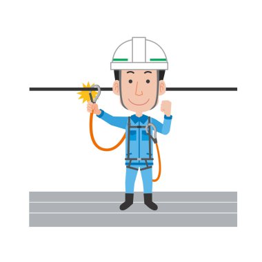 Male worker using a safety belt