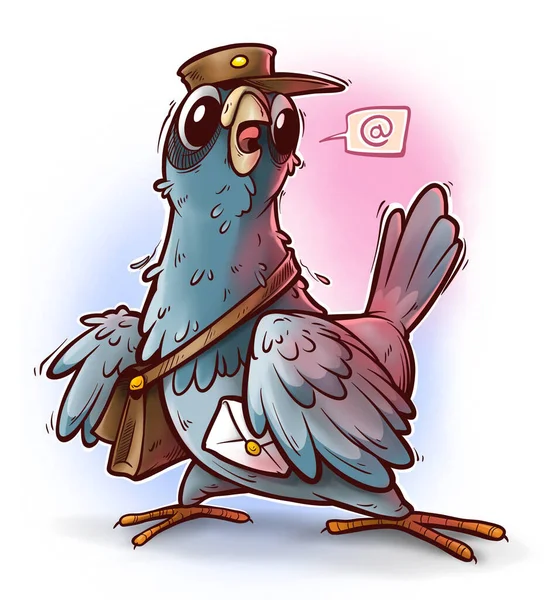 Dessin Animé Drôle Mignon Pigeon Postal Dessiné Main Avec Chapeau — Photo