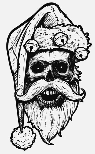 Detailní Grafická Ruka Kreslila Realistickou Černobílou Lidskou Lebku Čepicí Zvony — Stock fotografie