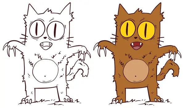 Γελοιογραφία Αστείο Halloween Λυκάνθρωπος Γάτα Αιχμηρά Νύχια Χειροποίητη Διανυσματική Κάρτα — Διανυσματικό Αρχείο