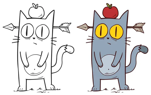 Γελοιογραφία Αστείο Halloween Γάτα Βέλος Και Στο Κεφάλι Χειροποίητη Διανυσματική — Διανυσματικό Αρχείο