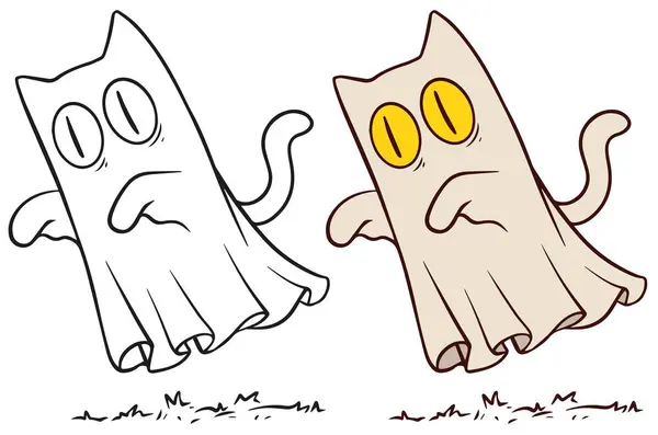 Κινούμενα Σχέδια Αστεία Απόκριες Τρομακτικό Ιπτάμενη Γάτα Φάντασμα Χειροποίητη Διανυσματική — Διανυσματικό Αρχείο