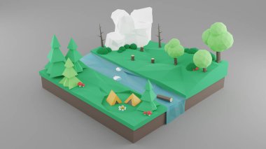 Orman izometrik düşük polenli 3D model
