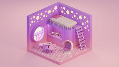 Çizgisel izometrik oda. İç tasarım