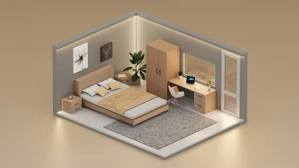 Yatak odası izometrik iç tasarım
