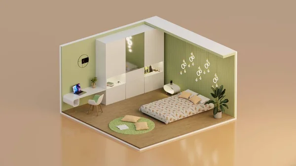 Isometric yatak odası iç tasarımı 3D
