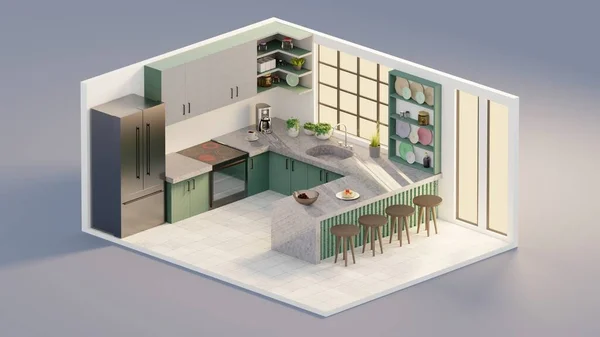 Mutfak izometrik iç tasarımı