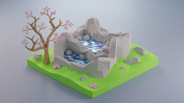 Yay izometrik düşük polenli 3D sahne