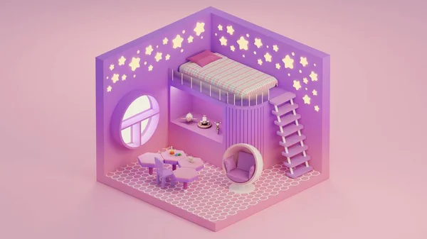 Çizgisel izometrik oda. İç tasarım