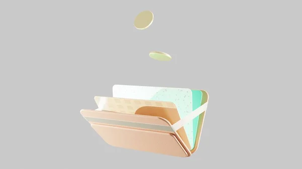 Cüzdan 3D simgesi. Bozuk paralar