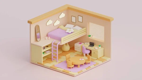 Konforlu izometrik oda iç tasarımı