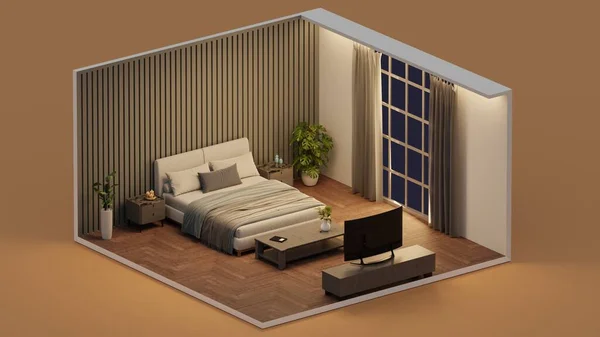 寝室のアイソメトリックインテリアデザイン — ストック写真