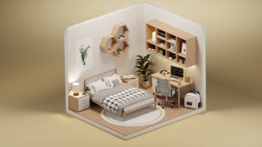 Oturma odası izometrik iç mekan 3D