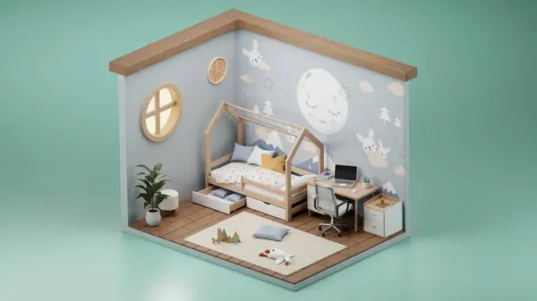 Oturma odası izometrik iç mekan 3D