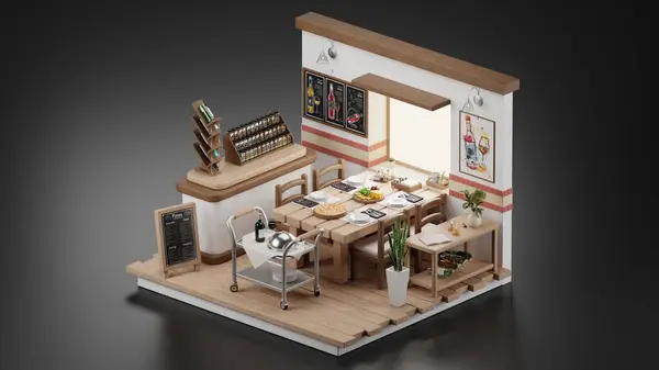 Oturma odası izometrik iç mekan 3D