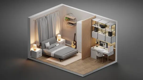 Oturma odası izometrik iç mekan 3D