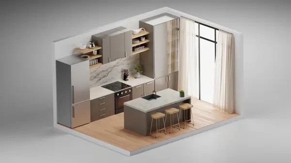 Mutfak iç tasarımı izometrik 3D
