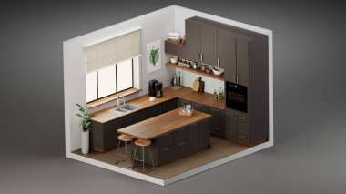 Mutfak izometrik iç tasarımı 3D