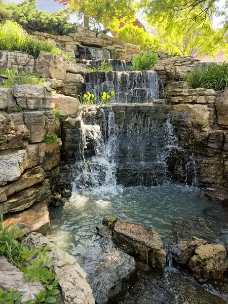 Bitkilerle çevrili bir göle şelale