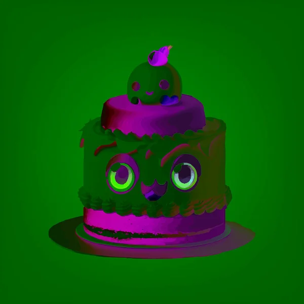Kawaii Tårta Bedårande Och Färgglad Med Charmiga Detaljer Idealisk För — Stockfoto