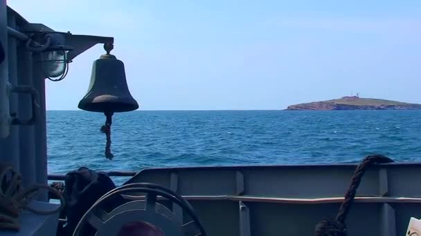 Ship Bell Background Snake Island Horizon Black Sea Ukraine — Stock video