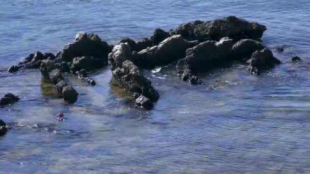 Mediterranean Seascape Volcanic Rocks Washed Out Sea Form Interesting Relief — Stockvideo