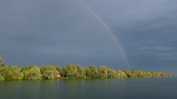 Sky River Rainbow Gradually Fades Loses Color Saturation — Video Stock