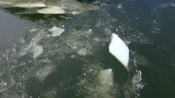 航道边缘的浮冰被船上的螺旋桨喷出的喷射物带走了 — 图库视频影像