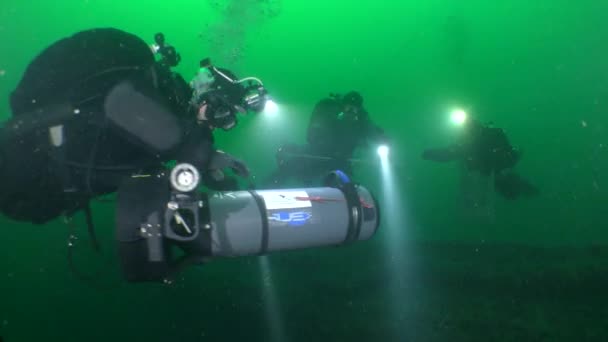 Patrimonio Culturale Subacqueo Subacquei Sul Ponte Sottomarino Affondato Scelgono Luogo — Video Stock