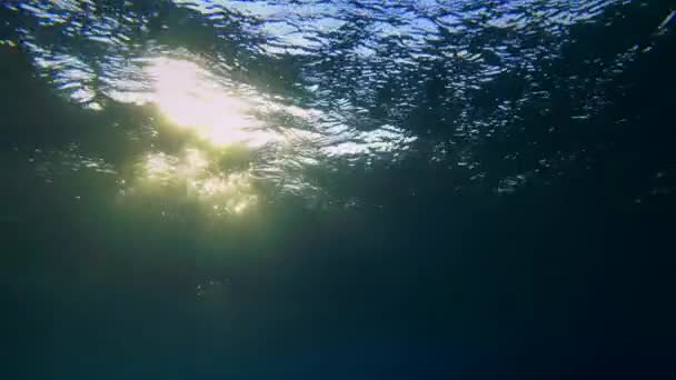 Rays Setting Sun Penetrate Water Column Waves Surface Forming Beams — Stock Video