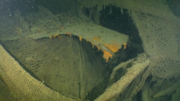 Wreck Diving Kamera Bergerak Perlahan Lahan Sepanjang Bangkai Kapal Berkarat — Stok Video