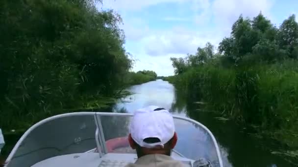 Navigare Una Barca Motore Lungo Uno Dei Canali Del Delta — Video Stock