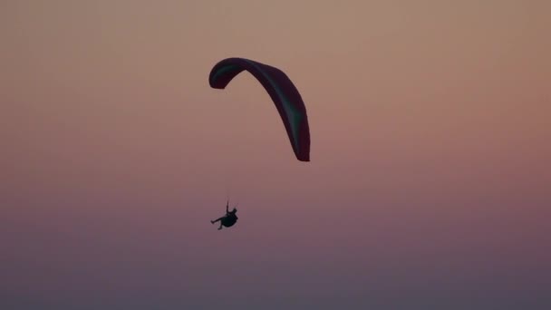 Rhodes Griekenland Aug 2019 Man Een Paraglider Tegen Zonsondergang — Stockvideo