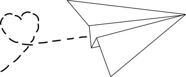 Kalp Şeklinde Izi Olan Uçan Kağıttan Bir Uçak Çizimi — Stok Vektör